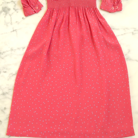 NWOT. Vintage Karin Stevens Coral with blue circle patterned Maxi Dress. - Picture 2 of 5
